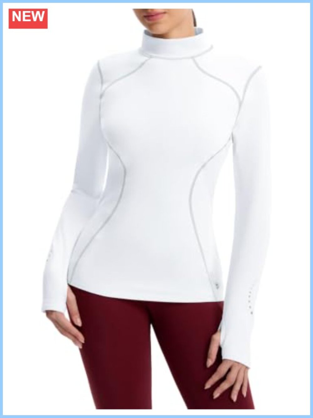 Women's Fleece Lined Thermal Long Sleeve Mock Neck Thumbhole Active Top